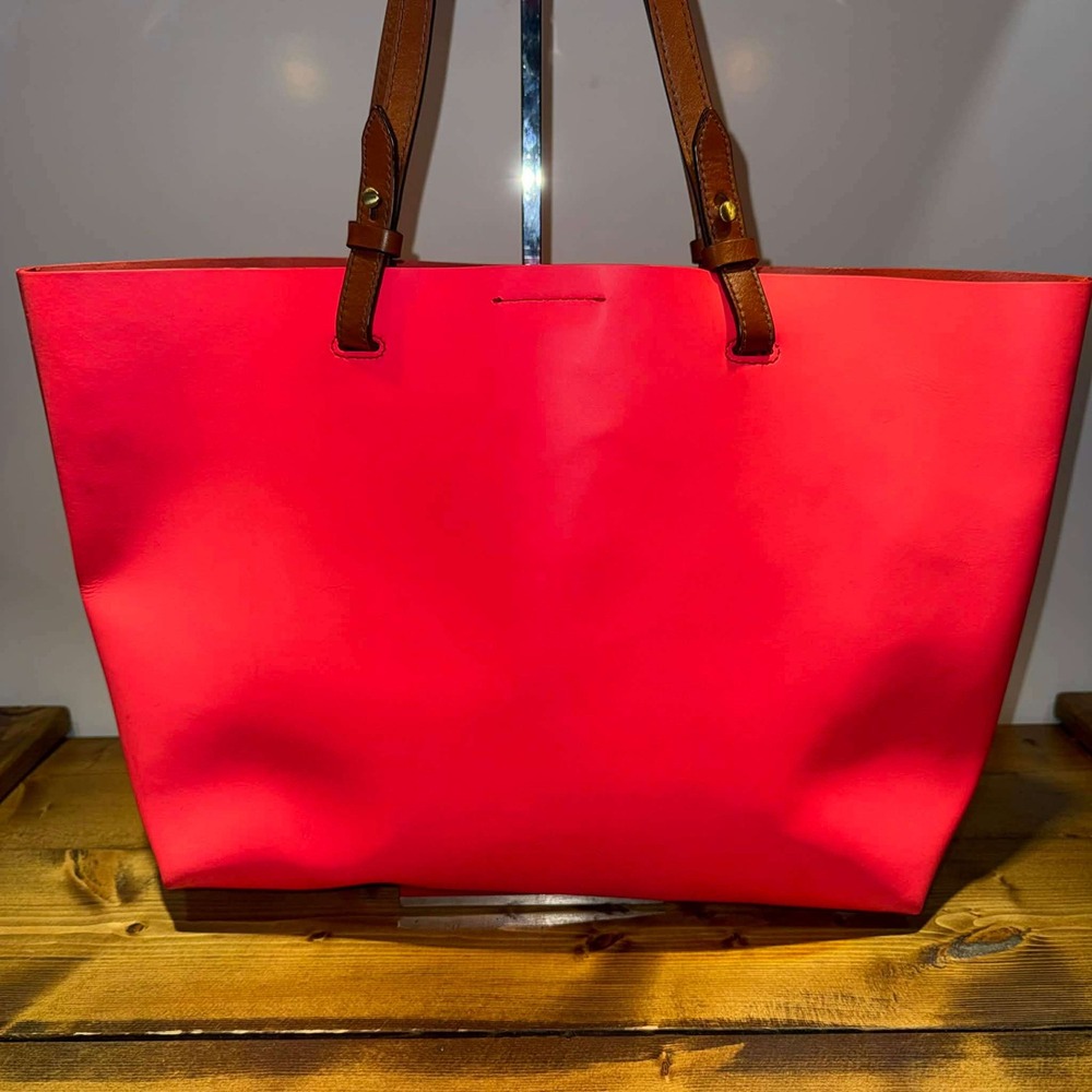 Fossil Rachel Tote Neon Coral Pink Leather Shoulder Bag‎ + Zip Wristlet - Picture 3 of 7